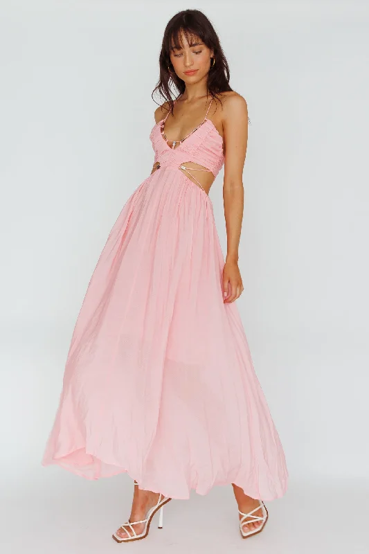 Tenyl Open Back Strappy Midi Dress Blush