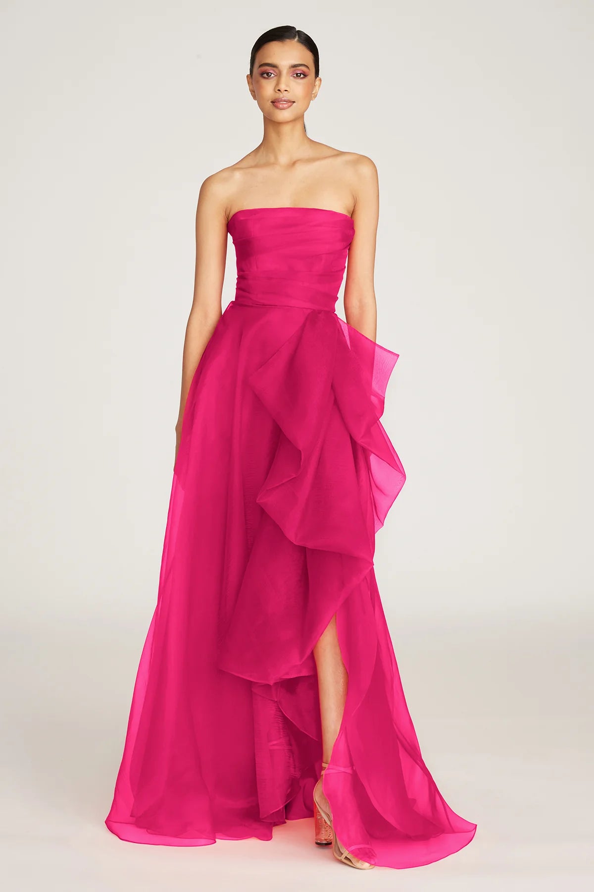 Teresa Strapless Draped Gown - Passionfruit