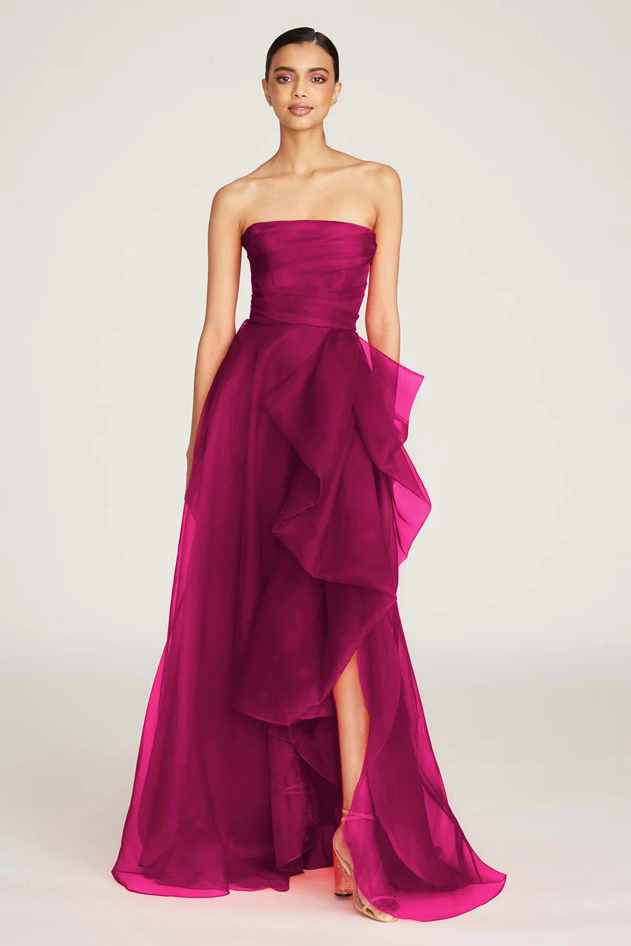 Teresa Strapless Draped Gown - Sangria