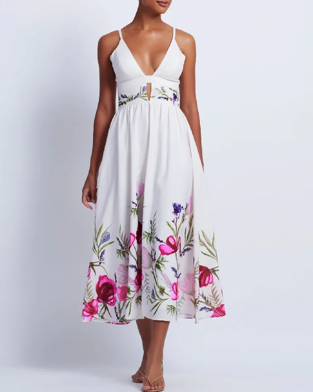 Viera V-Neck Midi Dress - White