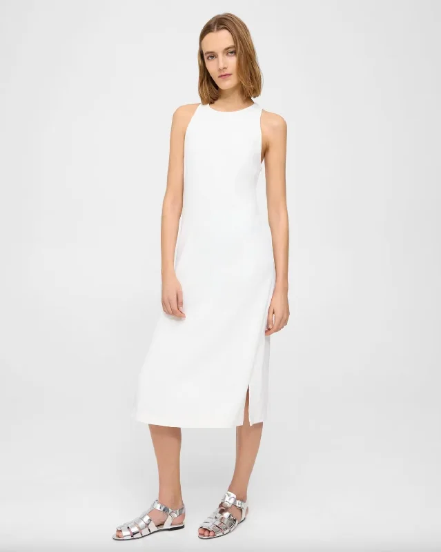 Viscose Cross-Back Sheath Dress - White