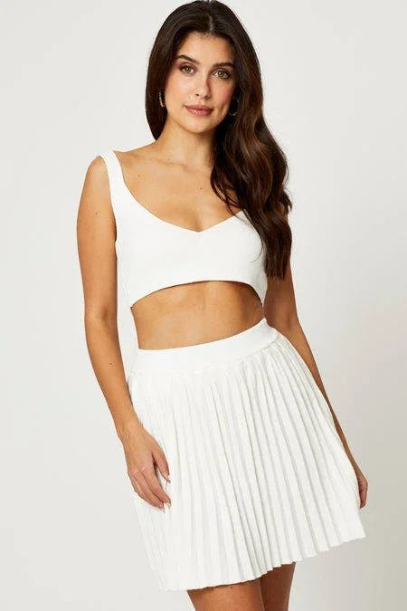 White Knit Skirt Bralette Set