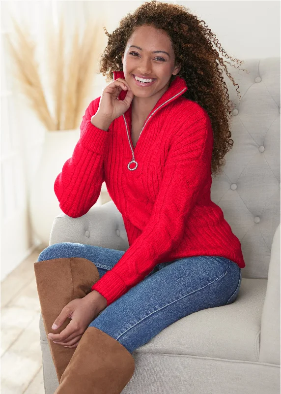 Quarter Zip Sweater - Red