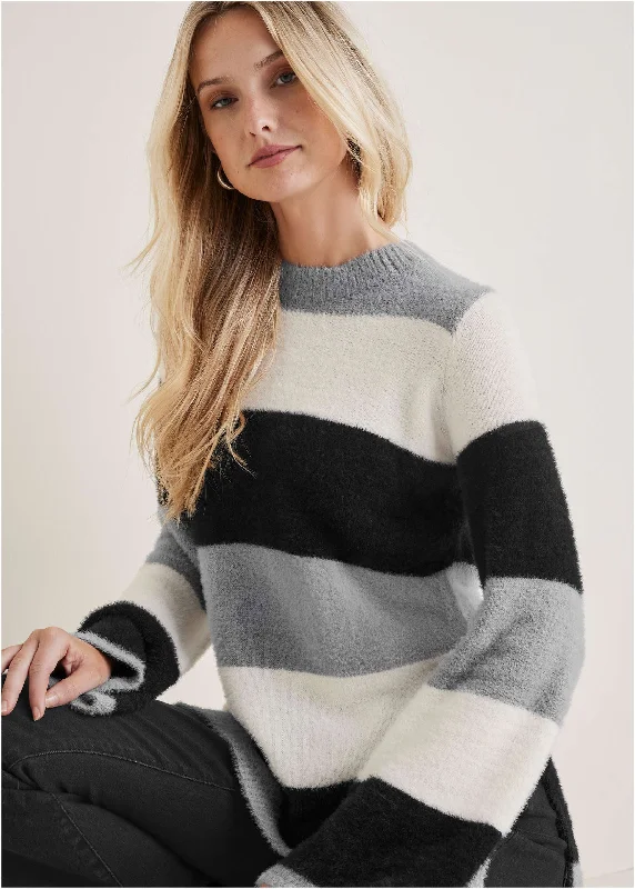 Eyelash Striped Sweater  - Black & White