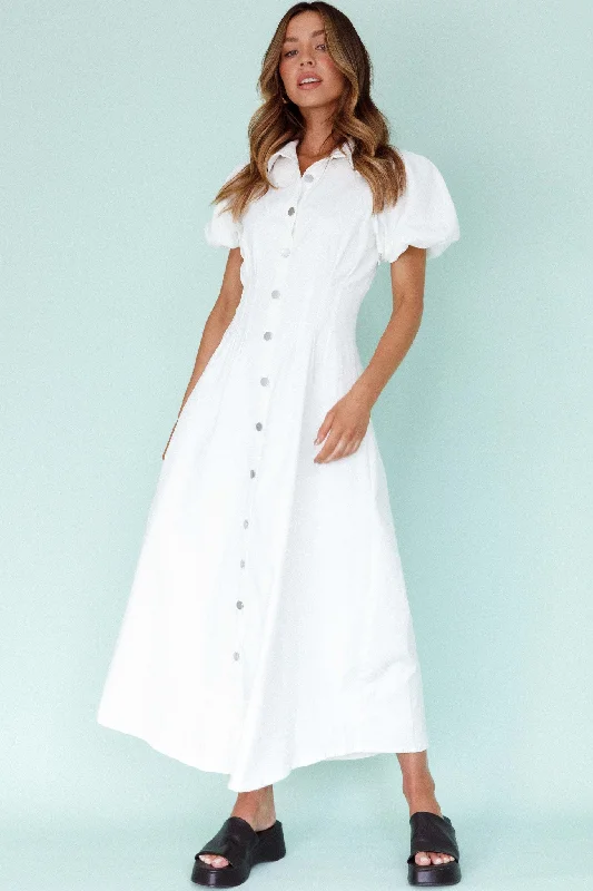 Zurich Pleated Waist Midi Dress White